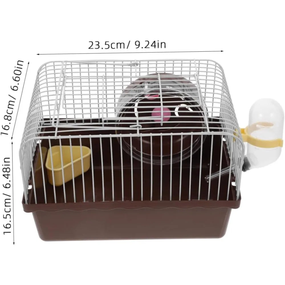 Pet Hamster Cage with Running Wheel Water Bottle Food Basin Portable Carrier House Mice Home Habitat for Going Out, Traveling