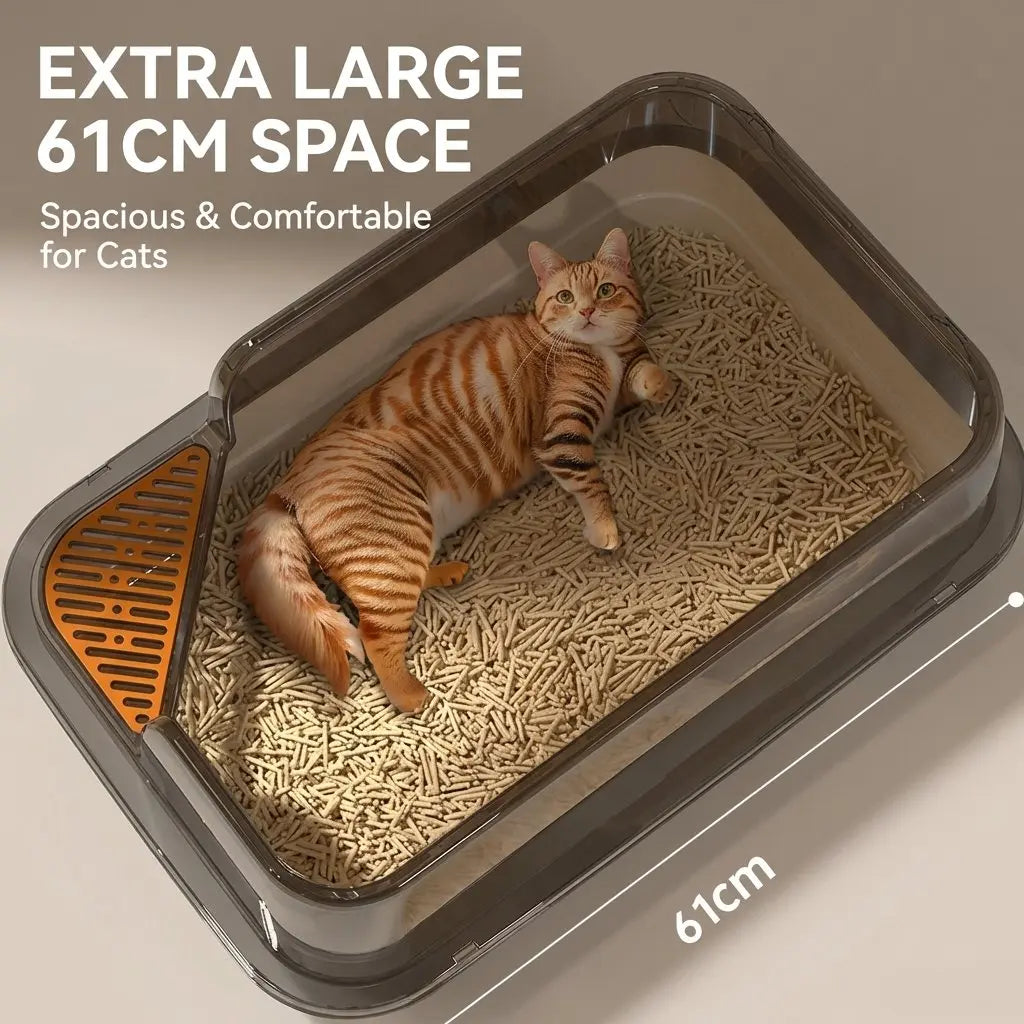 Big Cat Litter Box Semi-enclosed Anti Splash Cat Tray Kitten Toilet Cleaning Basin Supplies Pet Toilet Kitten Tray Bedpan Scoop