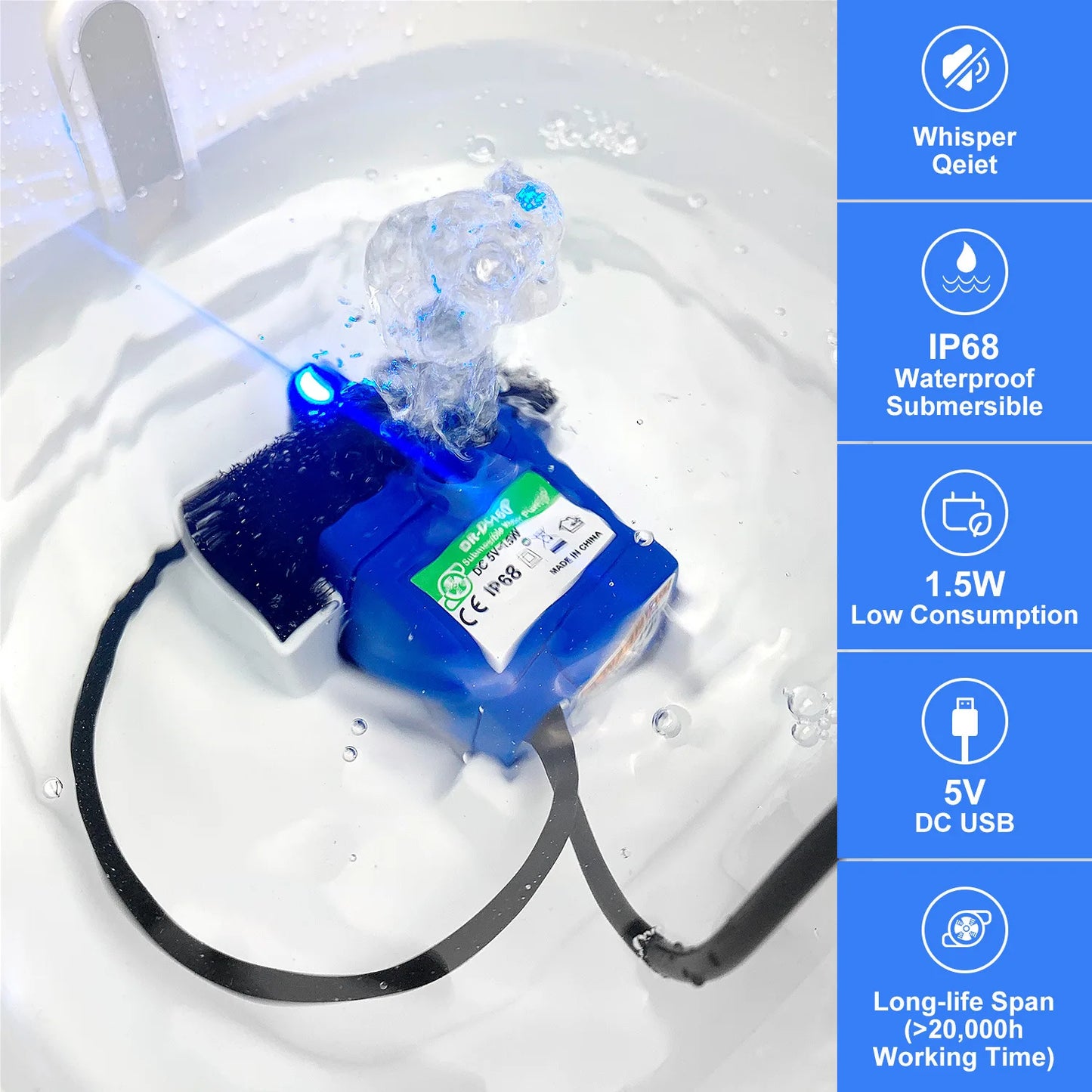 Cat Fountain Water Pump LED Light Pet Water Fountain Motor Replacement for Cat Flowers Drinking Bowl Dispenser Pet Accessories