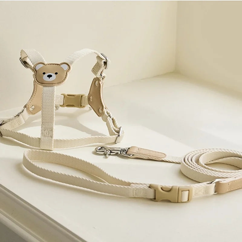 Beige Small Dog Harness And Leash Set Pet Harness Vest Pet Dog Leash For Small Dogs Outdoor Walking Pet Supplies