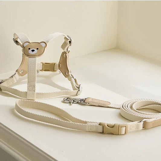 Beige Small Dog Harness And Leash Set Pet Harness Vest Pet Dog Leash For Small Dogs Outdoor Walking Pet Supplies