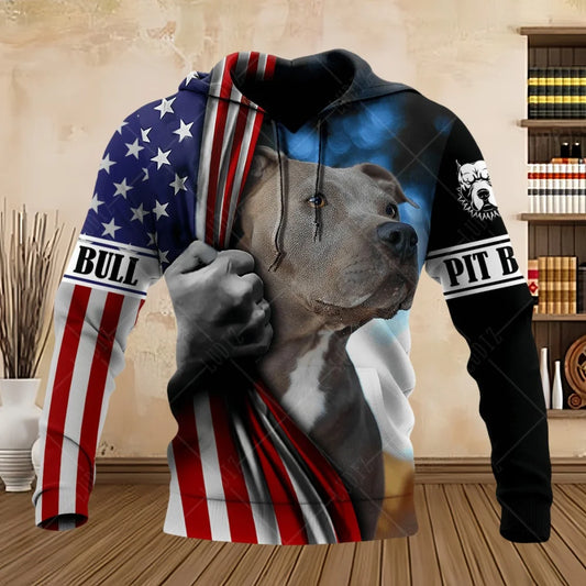 Pet Dog Pitbull Man Hoodie 3D Print Unisex Adult's Sweatshirts Top Autumn Long Sleeve Streetwear Pullover Hoodies Men's Clothing