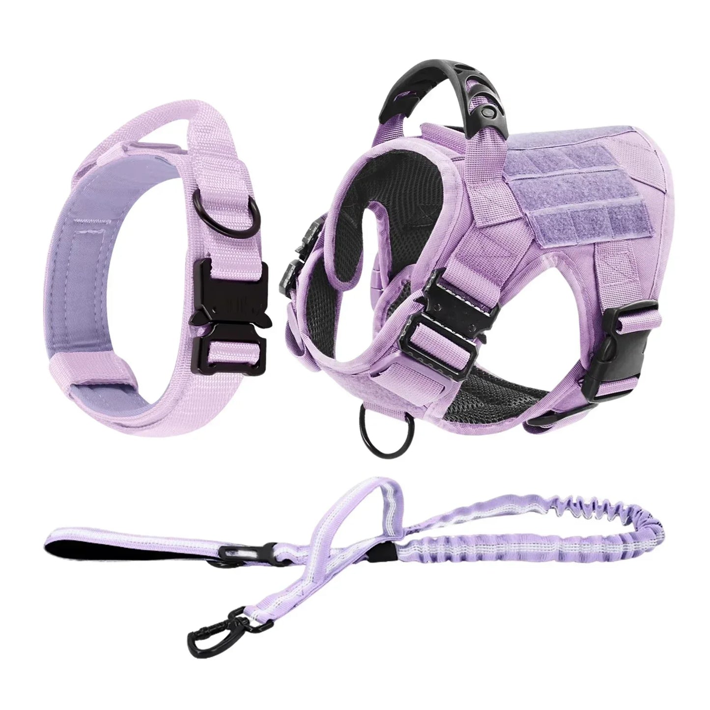 Purple Tactical Dog Harness Military Pet Vest with Leash Collar and 12 Patches for Large Dogs German Shepherd Outdoor Training