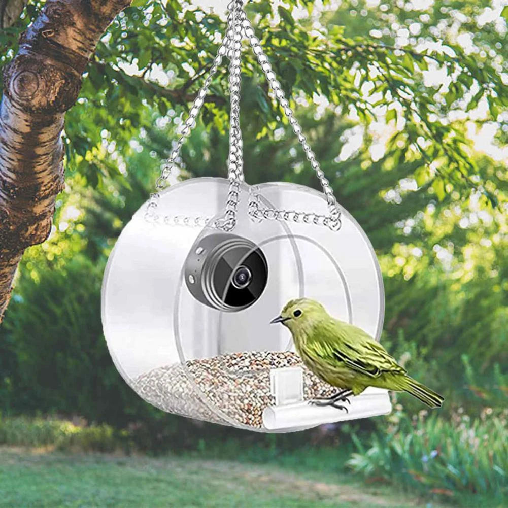 Smart Birds Hanging Feeder Transparent with Camera Home Pet Bird Feeder 1080P HD Easy Installation for Outdoor Garden