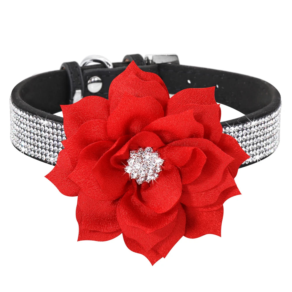 Glitter Rhinestone Dog Leather Collar Cute Floral Necklace Pet 120cm Walking Leash for Small Medium Large Dogs Chihuahua XS-L