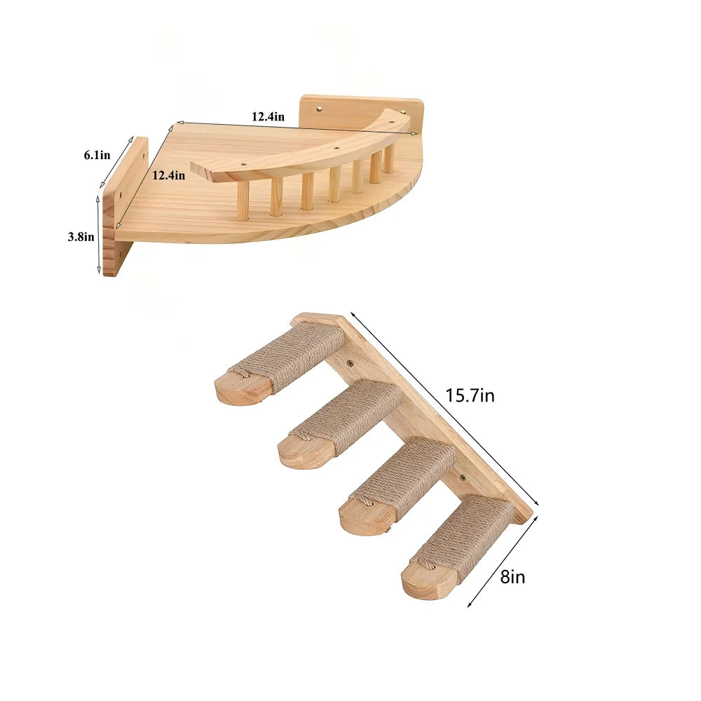 3/4Pcs Corner Hammock with Steps Set Wall Mounted Cat Tree Climbing Shelf For Indoor Cats Wooden Hanging Sleeping Bed Furniture