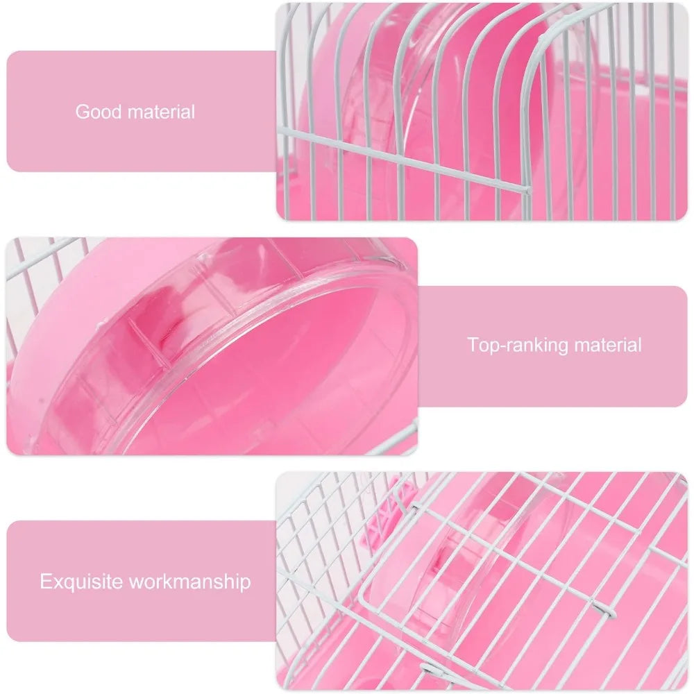 Pet Hamster Cage with Running Wheel Water Bottle Food Basin Portable Carrier House Mice Home Habitat for Going Out, Traveling