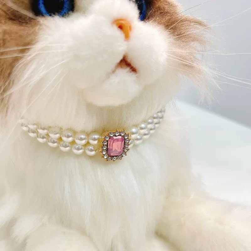 Dog Pearl Collar Necklaces Luxury Bling Rhinestones Wedding Collar Crystal Jewelry for Dogs Cat Clothes Costume Pet Accessories