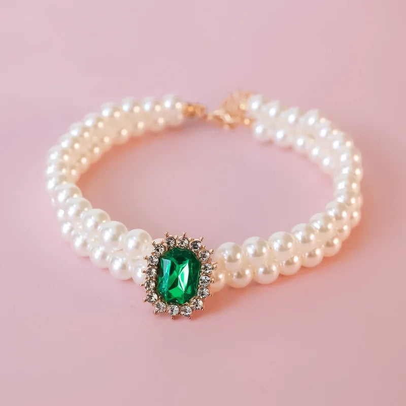 Dog Pearl Collar Necklaces Luxury Bling Rhinestones Wedding Collar Crystal Jewelry for Dogs Cat Clothes Costume Pet Accessories