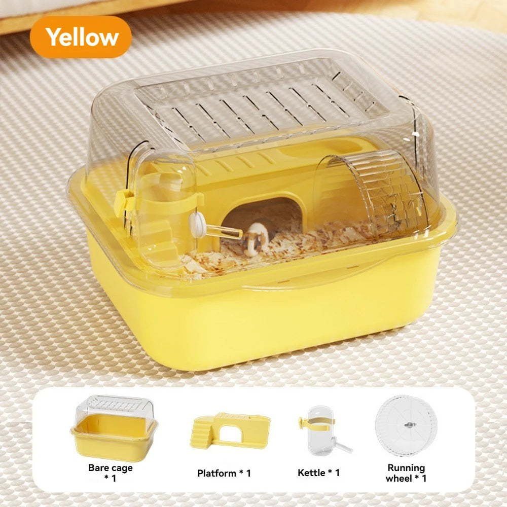 Pet Hamster Cage with Running Wheel Water Bottle Food Basin Portable Carrier House Mice Home Habitat for Going Out, Traveling