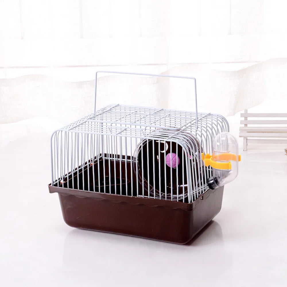 Pet Hamster Cage with Running Wheel Water Bottle Food Basin Portable Carrier House Mice Home Habitat for Going Out, Traveling