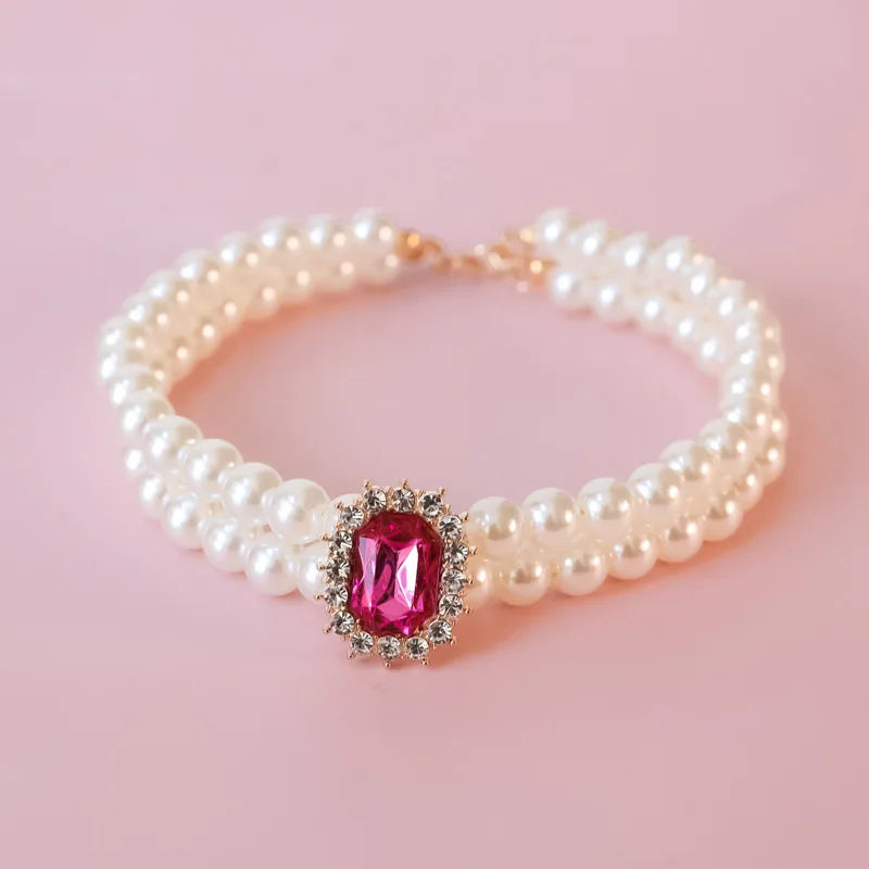 Dog Pearl Collar Necklaces Luxury Bling Rhinestones Wedding Collar Crystal Jewelry for Dogs Cat Clothes Costume Pet Accessories