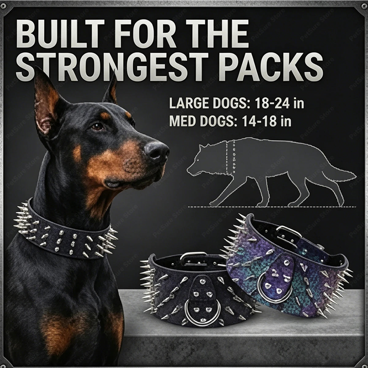 Anti-Bite PU Leather Dog Collar with Studded Reinforcement Heavy-Duty Spiked DecorativePet Collar for Large Aggressive Chewers
