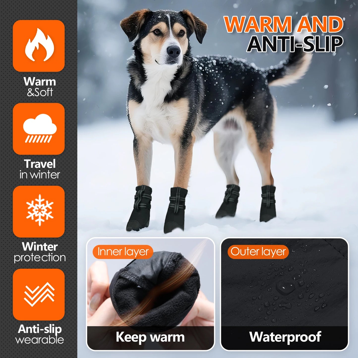 Dog Boots,Waterproof Dog Shoes,Dog Booties with Reflective Rugged Anti-Slip Sole,Outdoor Dog Shoes for Medium to Large Dogs 4Pcs