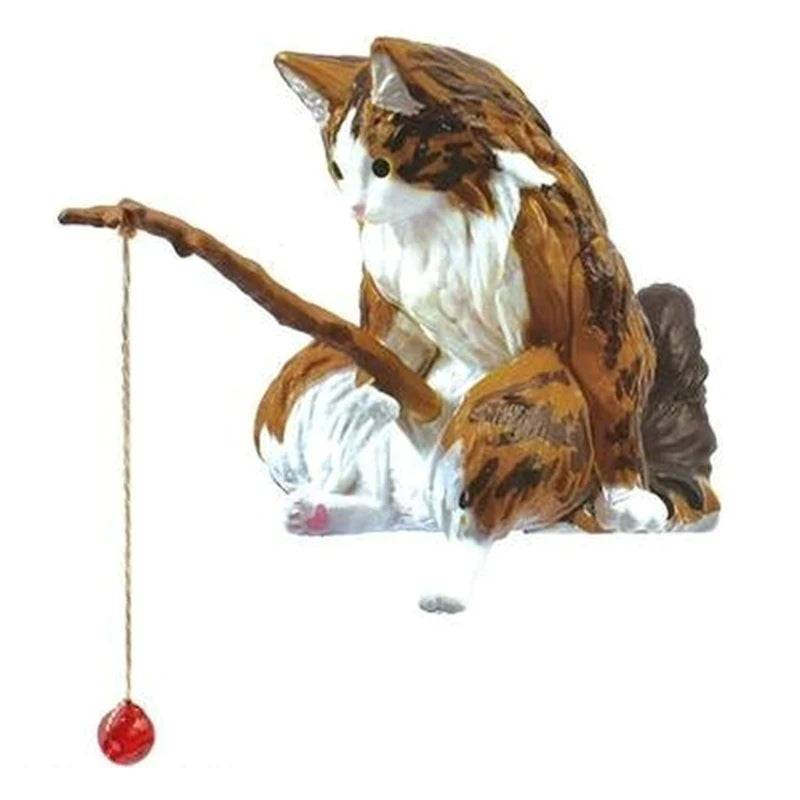 Cats Fishing Figurine Cat Sculpture Sitting Fishing Little Cute Cat Resin Ornament Decorative Furnishings For Aquarium Home