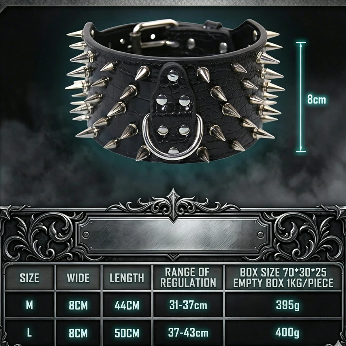 Anti-Bite PU Leather Dog Collar with Studded Reinforcement Heavy-Duty Spiked DecorativePet Collar for Large Aggressive Chewers