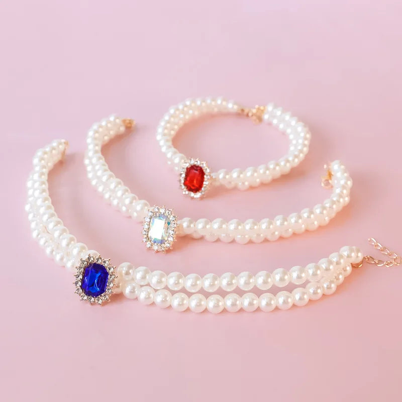 Dog Pearl Collar Necklaces Luxury Bling Rhinestones Wedding Collar Crystal Jewelry for Dogs Cat Clothes Costume Pet Accessories
