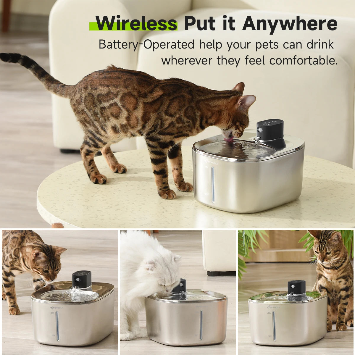 Wireless Water Fountain for Dogs and Cats, Auto Sensor Drinking Fountain, Pet Water Dispenser Accessory, 4L