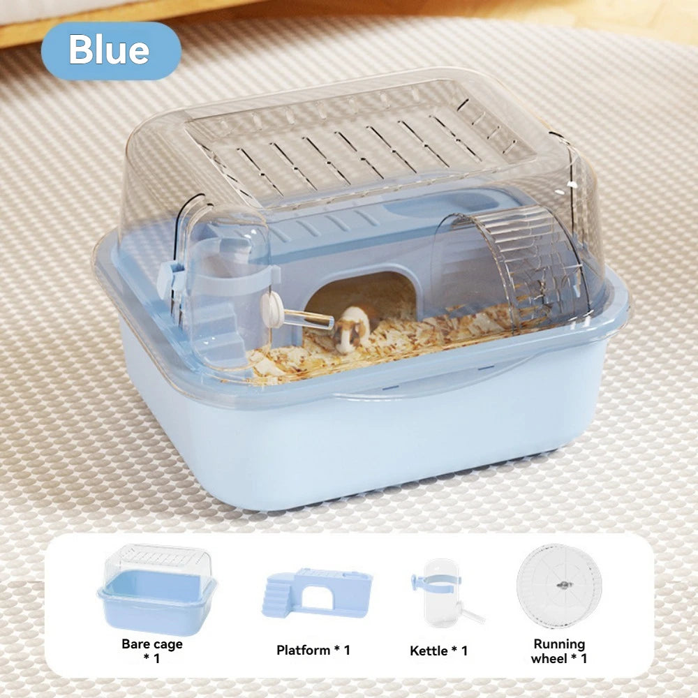 Pet Hamster Cage with Running Wheel Water Bottle Food Basin Portable Carrier House Mice Home Habitat for Going Out, Traveling