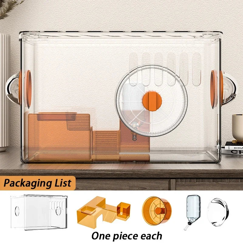 2 Level Hamster Cages Big Size Set Large Hamsters Cages Transparent House with Wheel Tunnels Hamsters Villa Bathroom Pet Product
