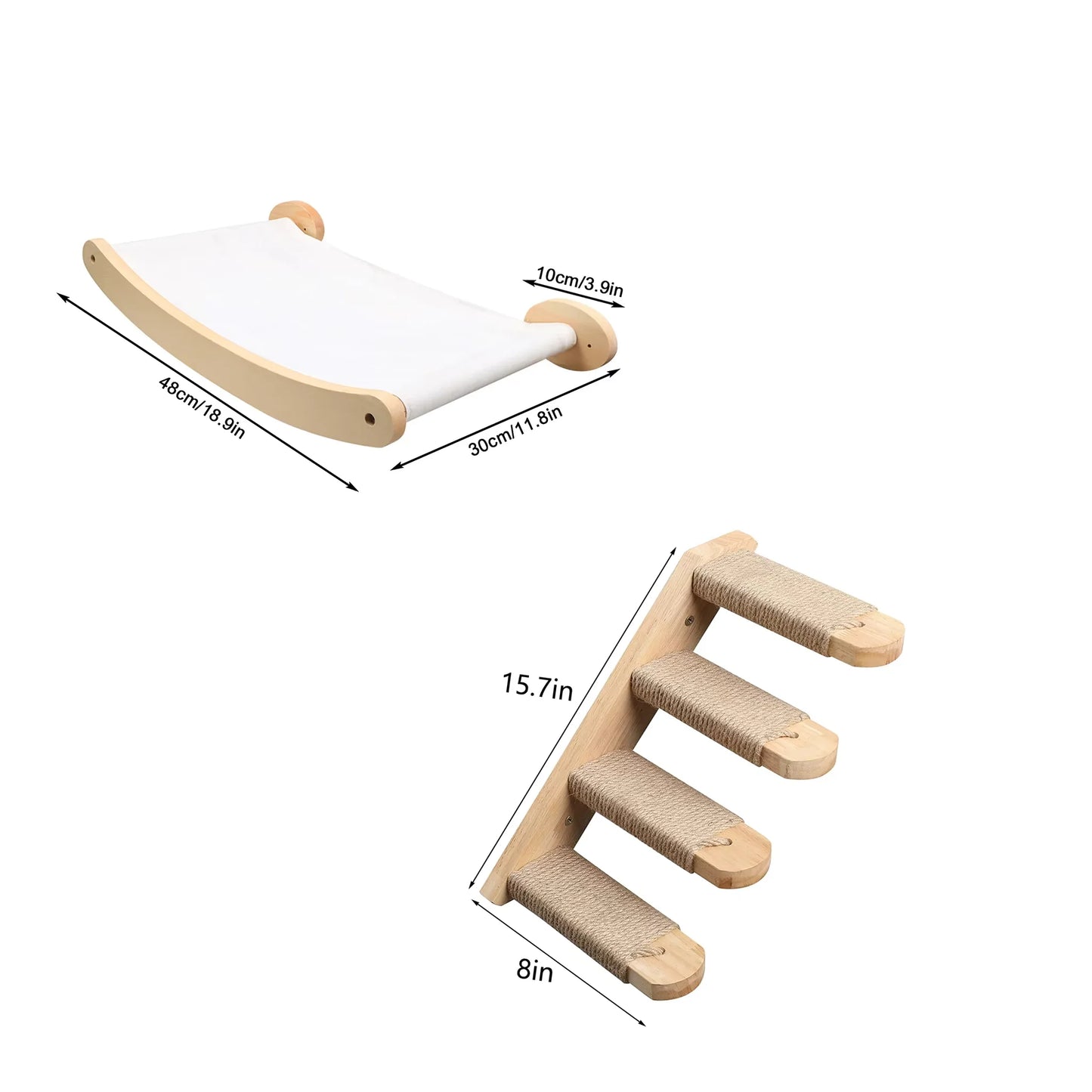 Cat Hammock and Stairway with Sisal Rope Wall Mounted Climbing Shelf Scratching Grinding Claws Toy for Kitten Cats Furniture