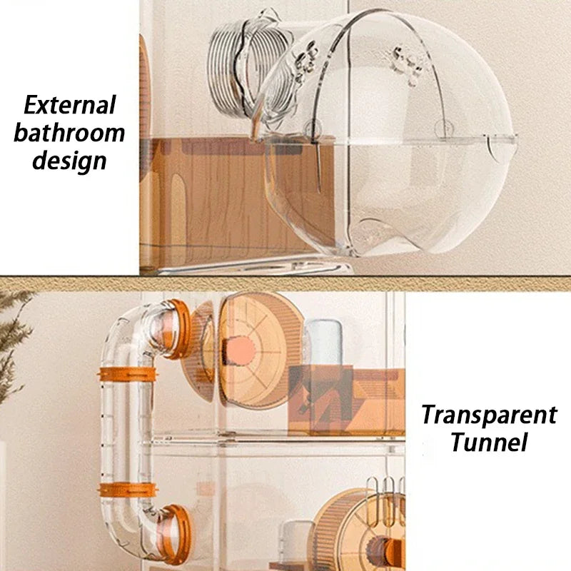 2 Level Hamster Cages Big Size Set Large Hamsters Cages Transparent House with Wheel Tunnels Hamsters Villa Bathroom Pet Product