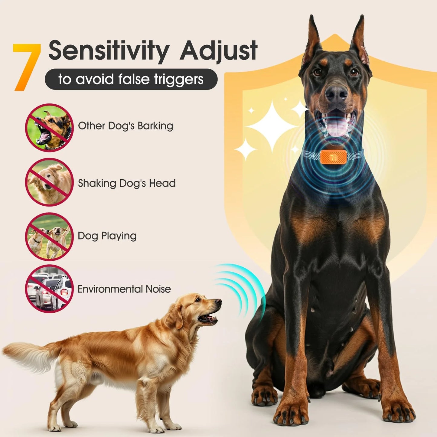 Dog Bark Collar for Large Medium Small Dogs, Effective No-Bark Collar, Smart Barking Collar, Rechargeable Bark Collar