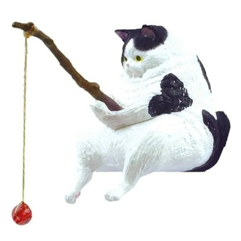 Cats Fishing Figurine Cat Sculpture Sitting Fishing Little Cute Cat Resin Ornament Decorative Furnishings For Aquarium Home