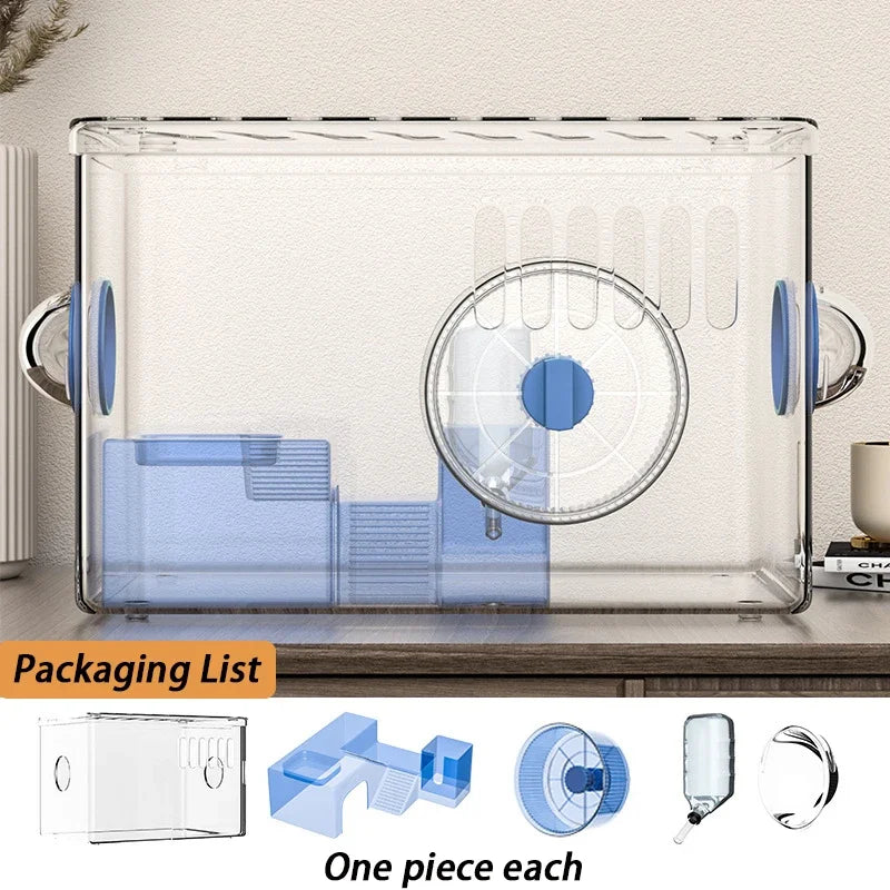 2 Level Hamster Cages Big Size Set Large Hamsters Cages Transparent House with Wheel Tunnels Hamsters Villa Bathroom Pet Product