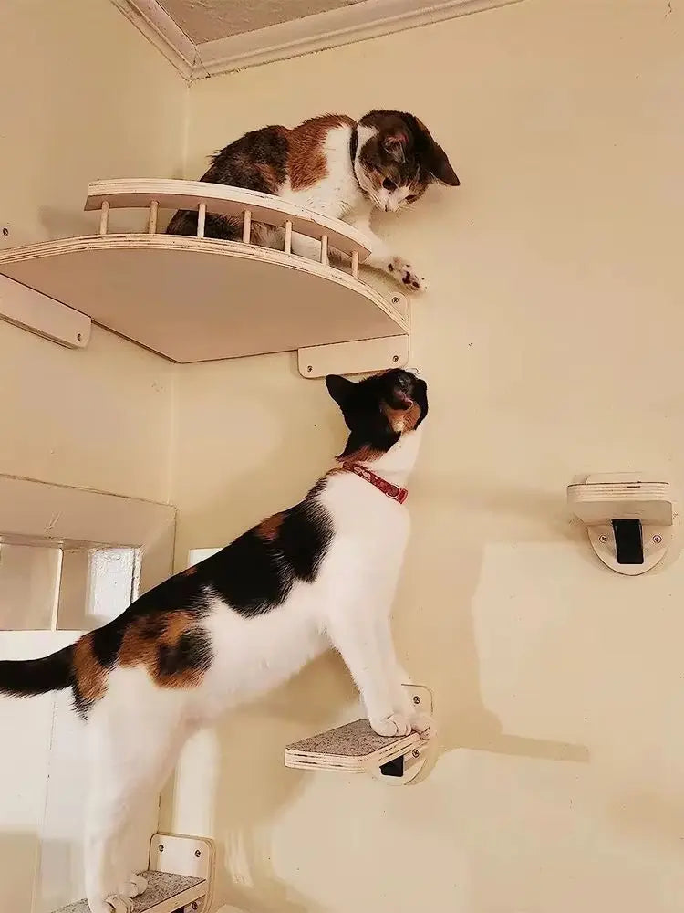 3/4Pcs Corner Hammock with Steps Set Wall Mounted Cat Tree Climbing Shelf For Indoor Cats Wooden Hanging Sleeping Bed Furniture