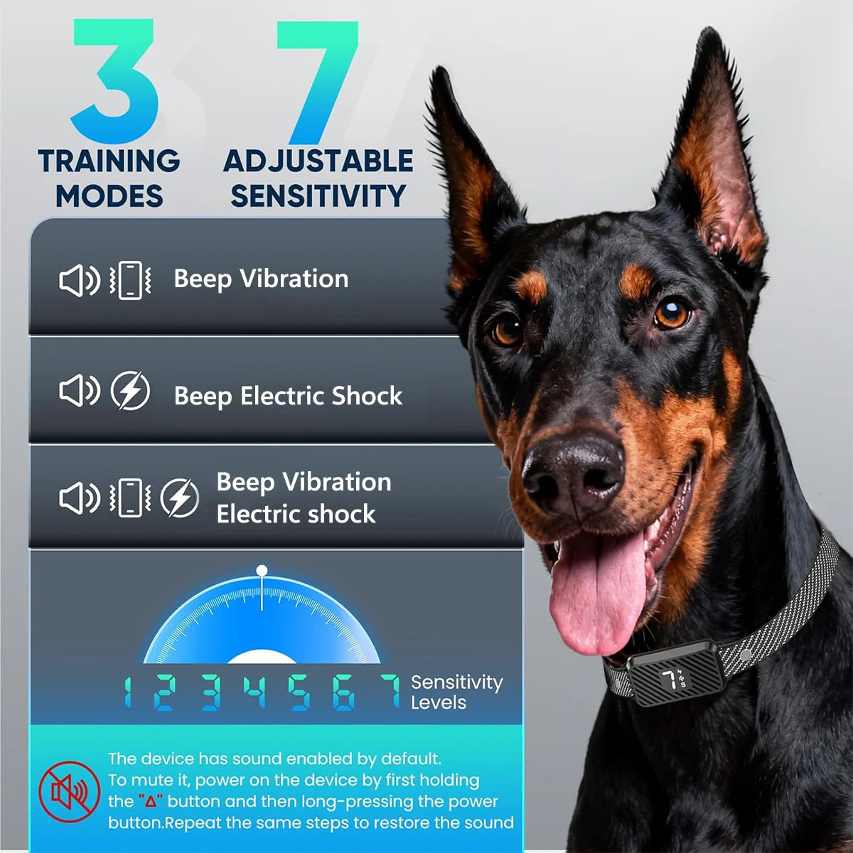 Dog Bark Collar for Large Medium Small Dogs,Effective No-Bark Collar,Smart Barking Collar,Rechargeable Bark Collar with 7-Level