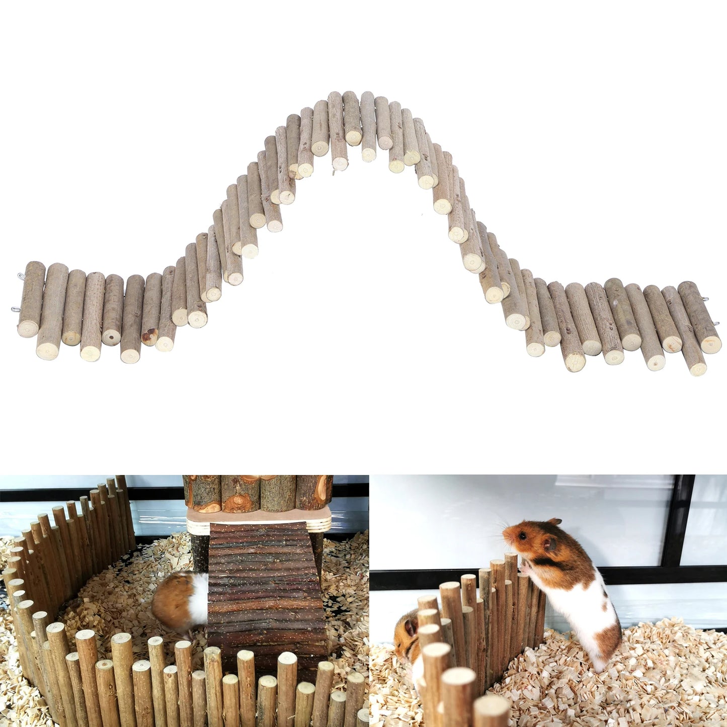 Hamster Wooden Fence Rat Ladder Bridge  Wood Ladder Natural Hideout for Small Animals Wooden Ladder Hamster Chew Bridge