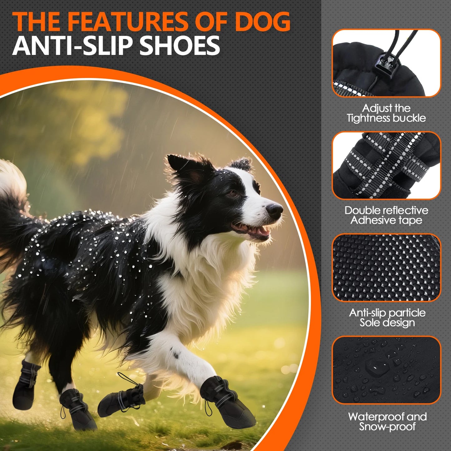 Dog Boots,Waterproof Dog Shoes,Dog Booties with Reflective Rugged Anti-Slip Sole,Outdoor Dog Shoes for Medium to Large Dogs 4Pcs