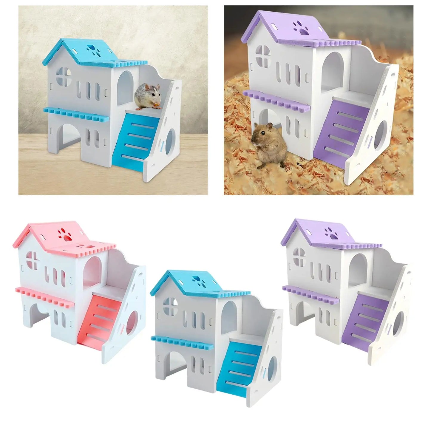 Hamster House Two Layers Hut Playground Exploring Toys with Ladder Board Habitats Decor for Hedgehog Squirrel Chinchilla Rat