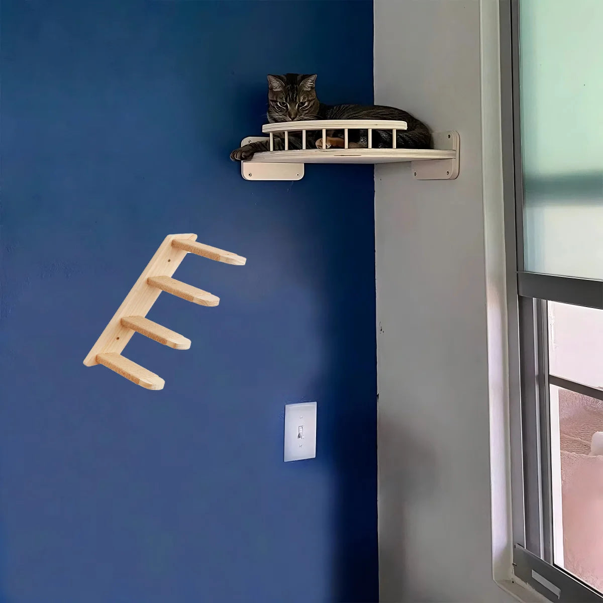 3/4Pcs Corner Hammock with Steps Set Wall Mounted Cat Tree Climbing Shelf For Indoor Cats Wooden Hanging Sleeping Bed Furniture