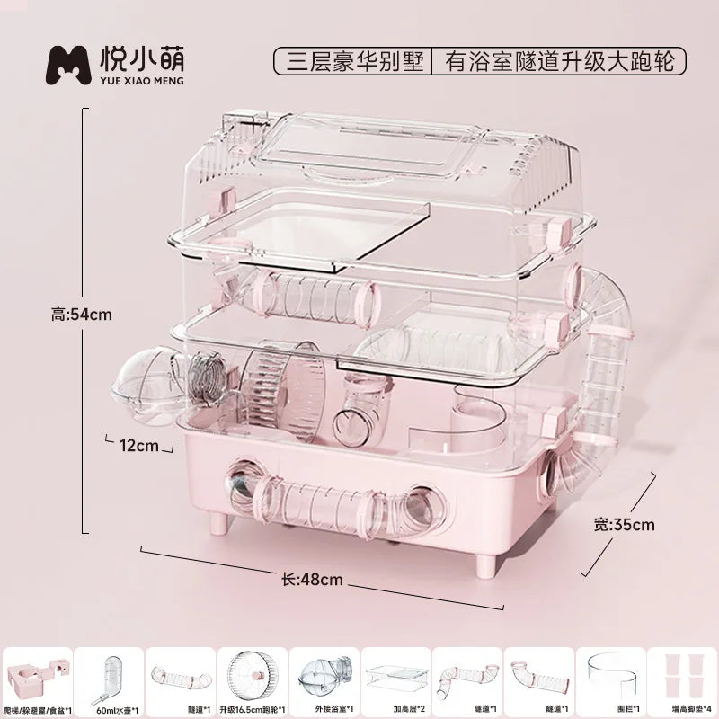 Hamster Cage Wear Resistant and Durable Large Space Detachable Hamster Acrylic Cages Breathable Hamsters Accessories Products