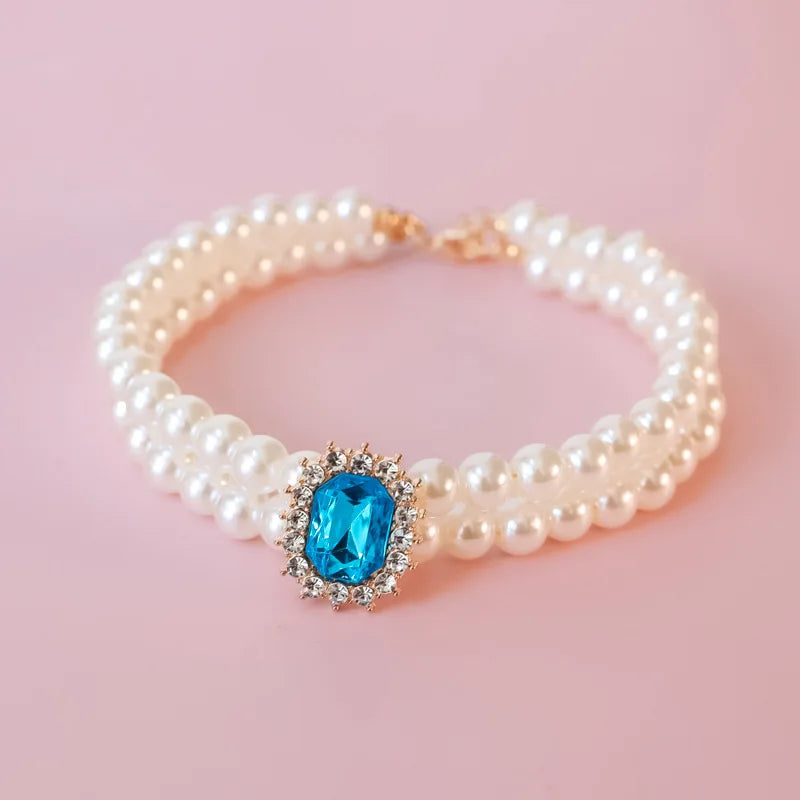 Dog Pearl Collar Necklaces Luxury Bling Rhinestones Wedding Collar Crystal Jewelry for Dogs Cat Clothes Costume Pet Accessories