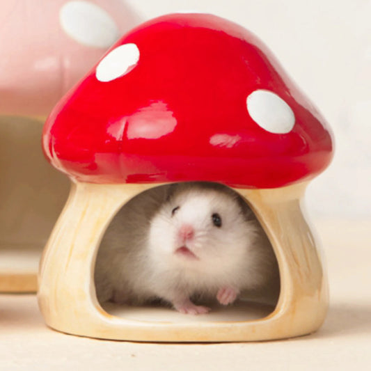 Ceramic Hamster House for Small Animals Outdoor Mushroom Cave Small Animal Food for Home Hamster Keeping Gigts