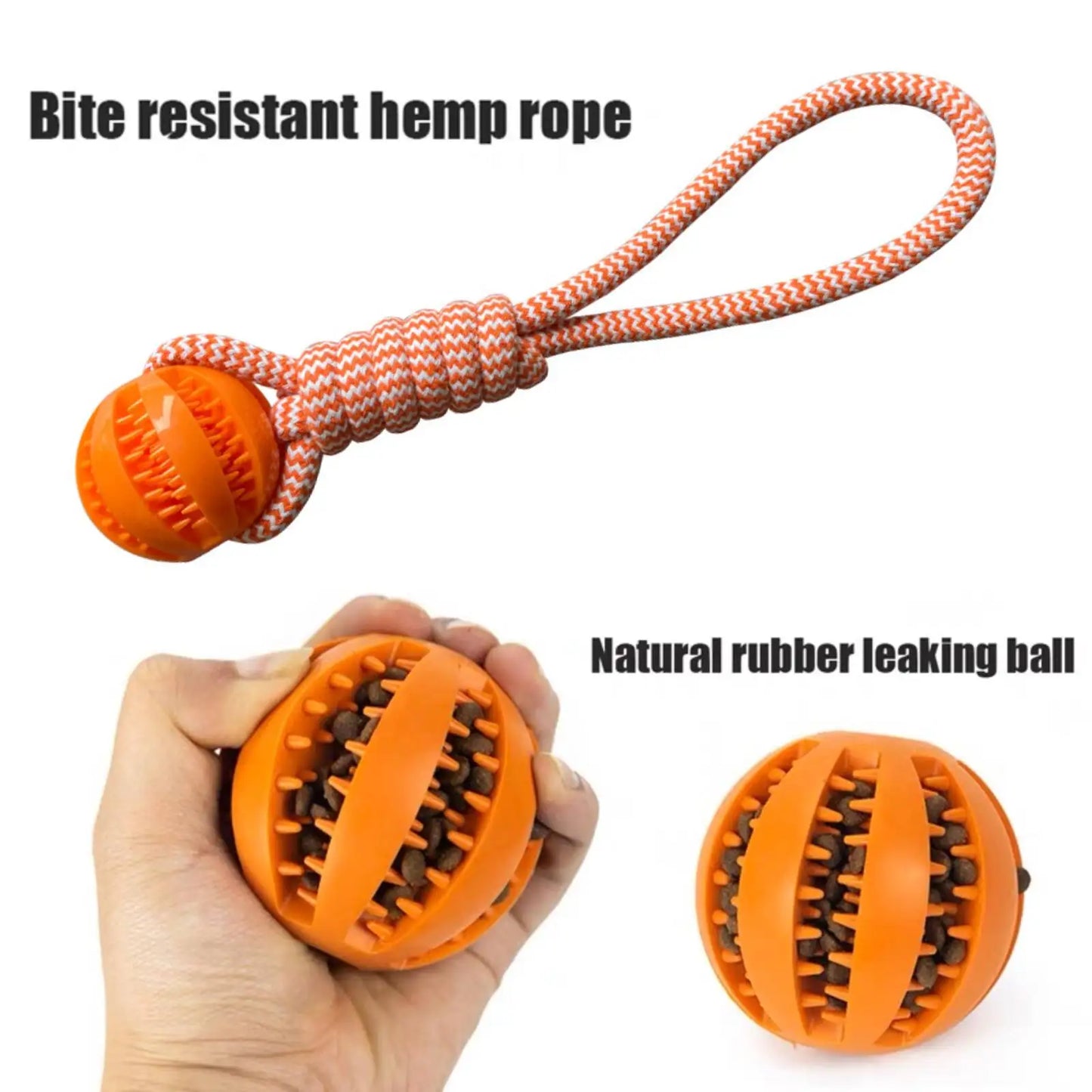 Pet Toy for Dogs, Durable Cotton Rope Hand-Held Treat-Dispensing Ball, Teeth-Cleaning and Training Interactive Puzzle Toy Ball