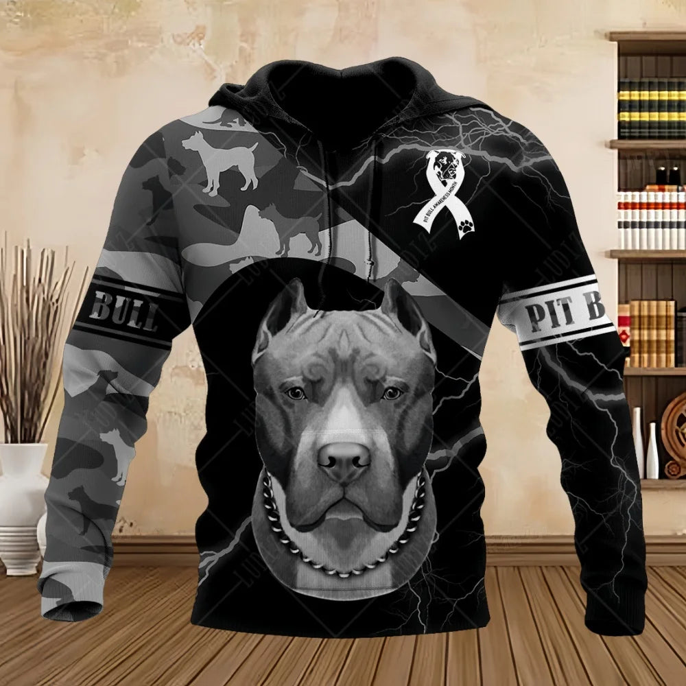 Pet Dog Pitbull Man Hoodie 3D Print Unisex Adult's Sweatshirts Top Autumn Long Sleeve Streetwear Pullover Hoodies Men's Clothing