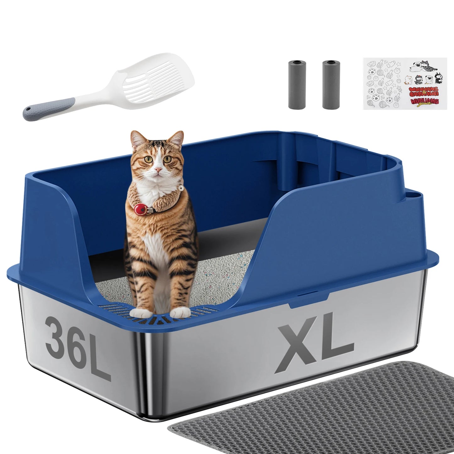 Stainless Steel Cat Litter Box,  Extra Large Splash-proof & Leak-proof Litter Box Suitable for Large Cats