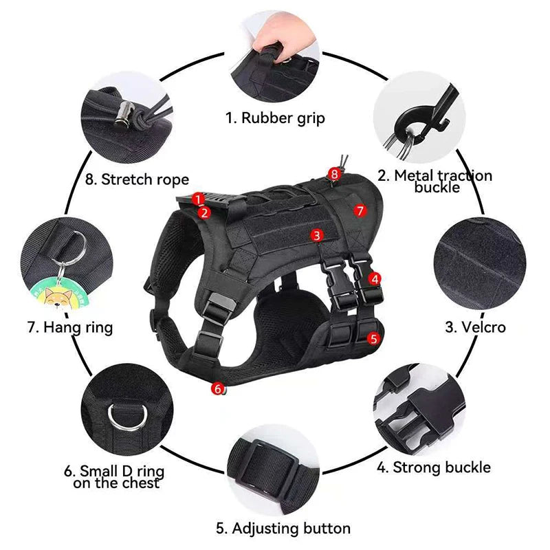Big Dog Tactics Training Vest Harness Multi Functional Nylon Dog Adjustable Comfortable Control Dog Chest Harness Pet Supplies