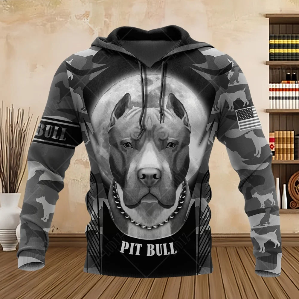 Pet Dog Pitbull Man Hoodie 3D Print Unisex Adult's Sweatshirts Top Autumn Long Sleeve Streetwear Pullover Hoodies Men's Clothing