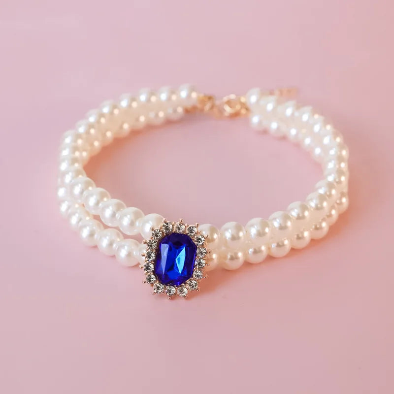Dog Pearl Collar Necklaces Luxury Bling Rhinestones Wedding Collar Crystal Jewelry for Dogs Cat Clothes Costume Pet Accessories