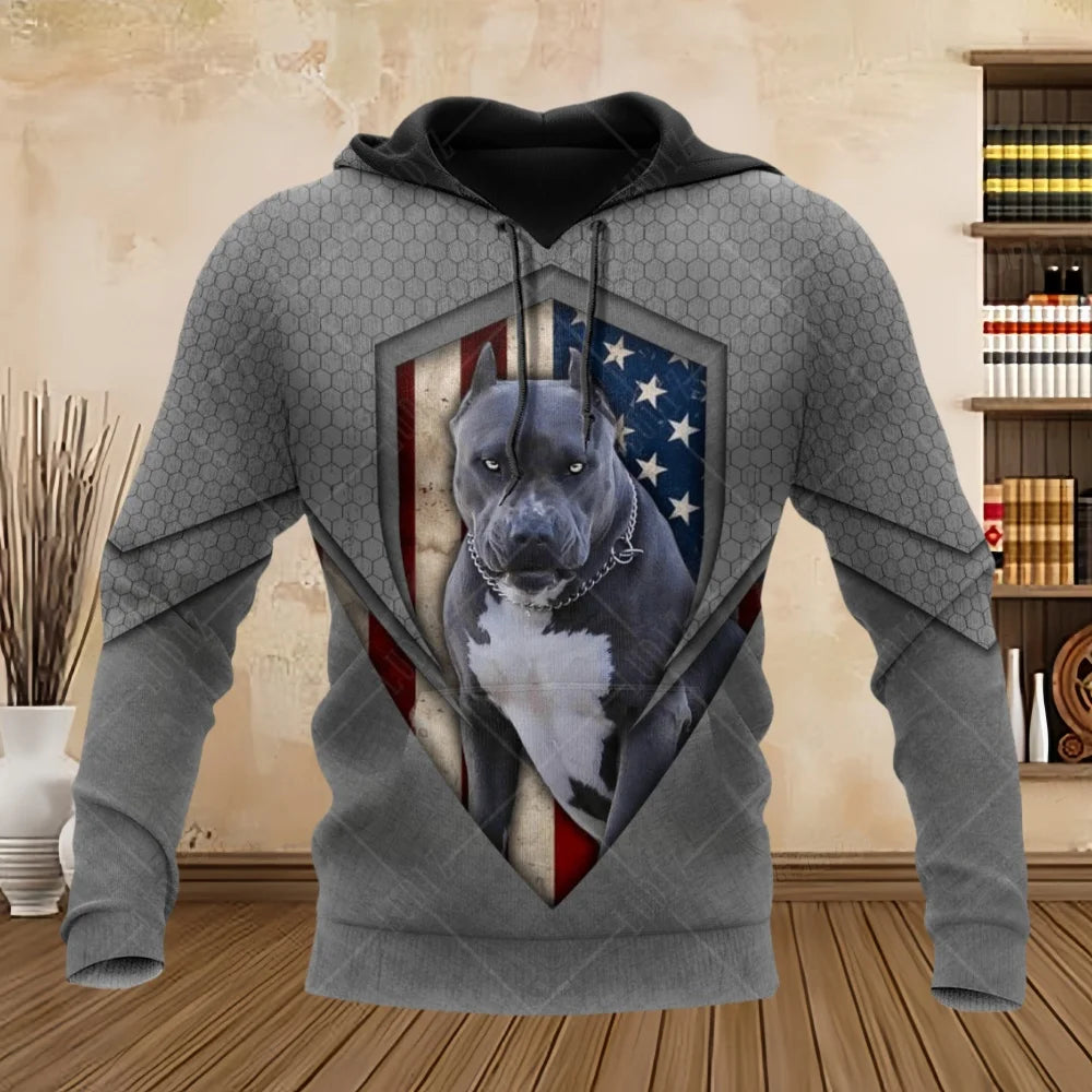 Pet Dog Pitbull Man Hoodie 3D Print Unisex Adult's Sweatshirts Top Autumn Long Sleeve Streetwear Pullover Hoodies Men's Clothing