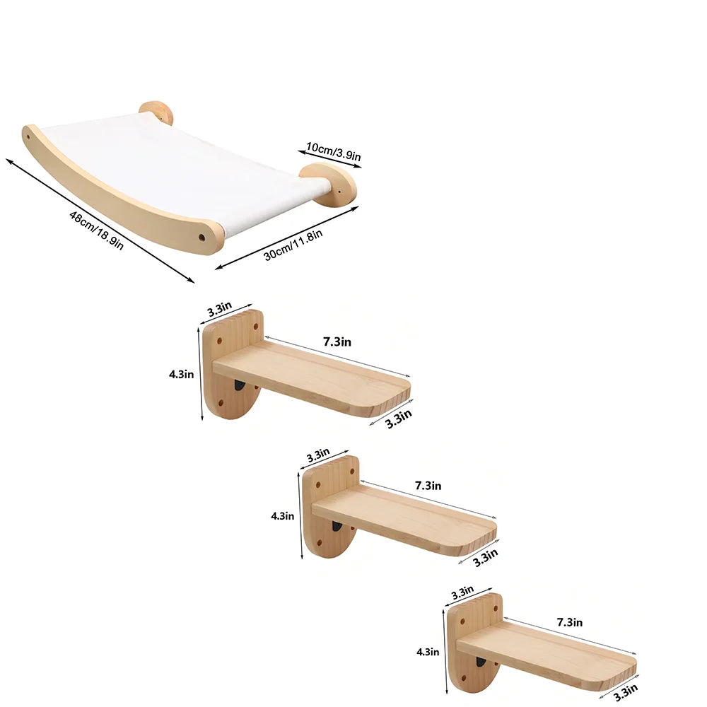 Cat Hammock and Stairway with Sisal Rope Wall Mounted Climbing Shelf Scratching Grinding Claws Toy for Kitten Cats Furniture