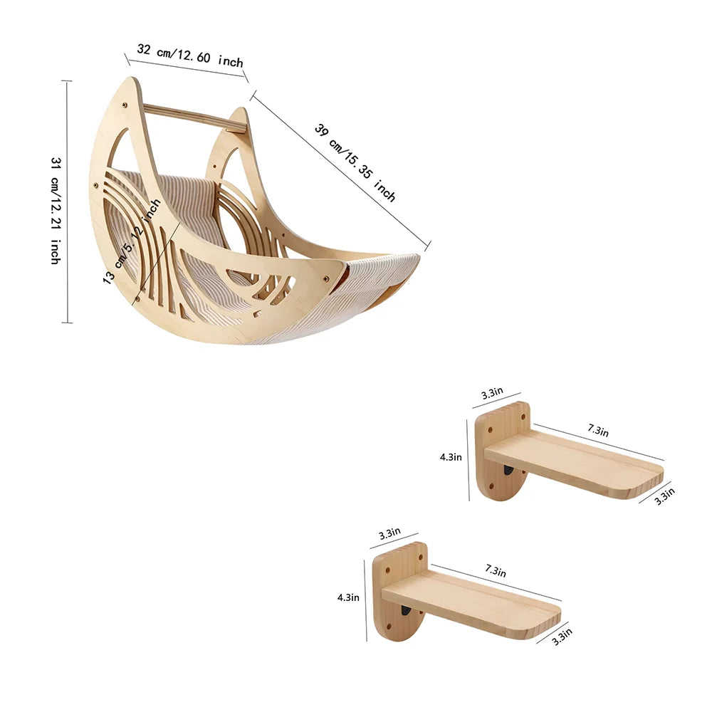 Wall Mounted Cat Shelves Set Moon Shape Hammock Star Perches Climbing Steps Cat Furniture For Kitten Cats Indoor Rest Playing Sleeping