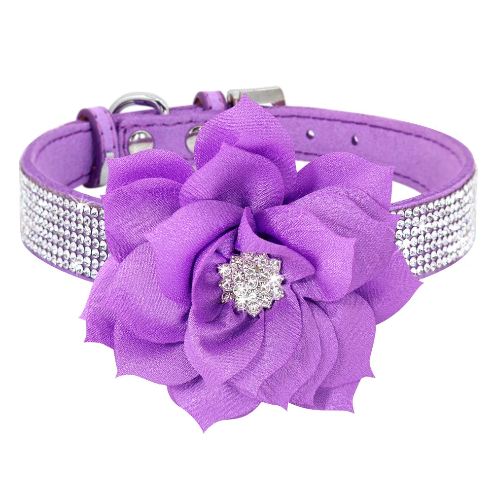 Glitter Rhinestone Dog Leather Collar Cute Floral Necklace Pet 120cm Walking Leash for Small Medium Large Dogs Chihuahua XS-L