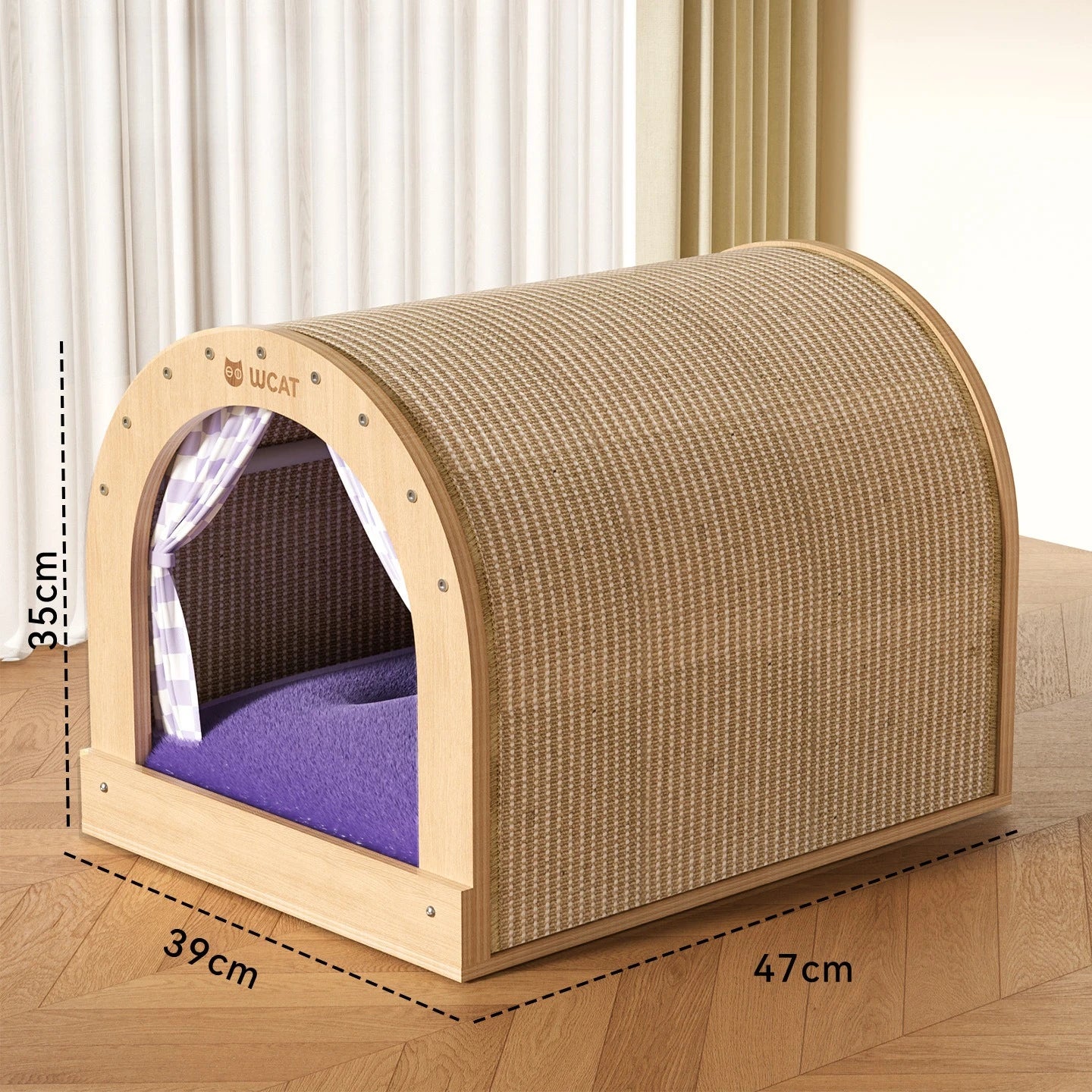 Sisal Curved Closed Cat House With Curtain All Seasons Scratcher Claw Grinding Comfortable Nest For Adult And Young Cats Daily