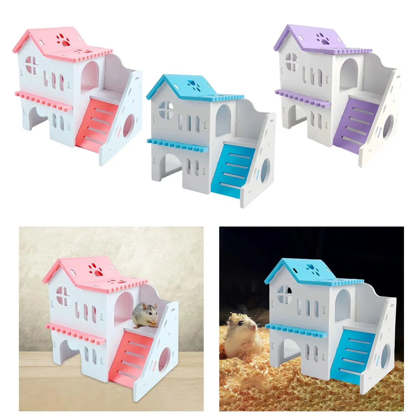 Hamster House Two Layers Hut Playground Exploring Toys with Ladder Board Habitats Decor for Hedgehog Squirrel Chinchilla Rat